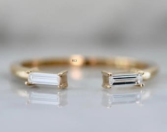 Handgemachte Baguette CZ Offener Ehering: Sterling Silber