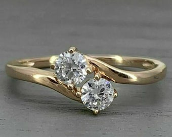 14K Gelbgold Zwei-Stein-Ring: Runder CZ-Jubiläumsversprechensring