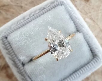 Pear Cut Sterling Silver Engagement Ring: Teardrop CZ Hidden Halo