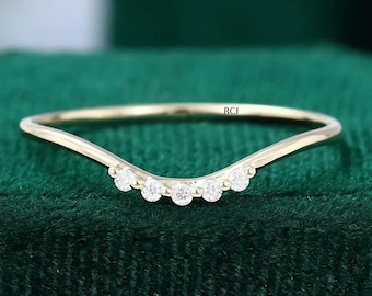 Diamant Chevron Ehering: Vintage Gelbgold Stapelring