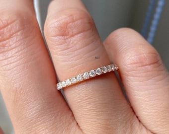 Runde CZ Diamant Band: 14K Gelbgold Brautring Set