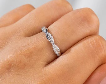 Verdrehte Seil Sterling Silber CZ Voll Eternity Band Versprechen Ring