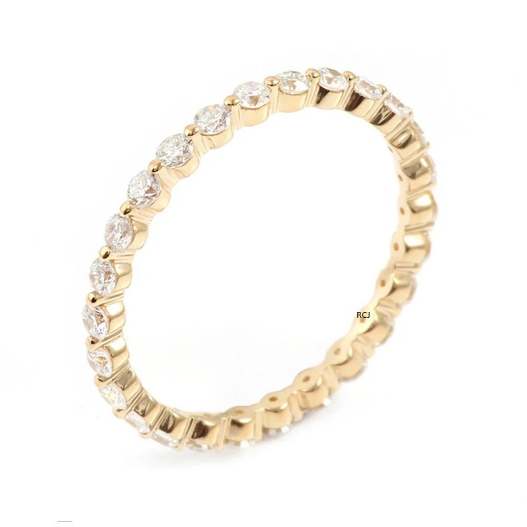 Moissanite Full Eternity Band: 14K Gold Minimalist Wedding Ring - Etsy