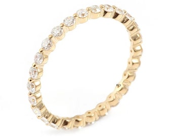 Moissanite Full Eternity Band: 14K Gold Minimalist Wedding Ring