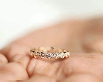 Bezel Set CZ Diamond Full Eternity Wedding Band - Sterling Silver
