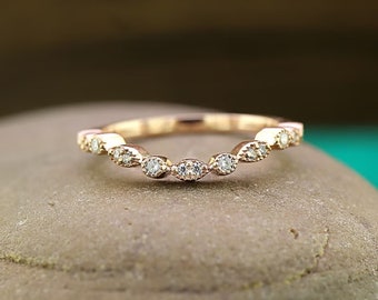 Sterling Silver Marquise CZ Wedding Band: Curved V Ring