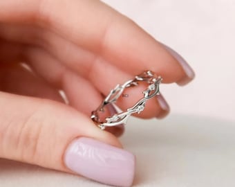 Diamond Twig Wedding Band: Sterling Silver Vine Ring