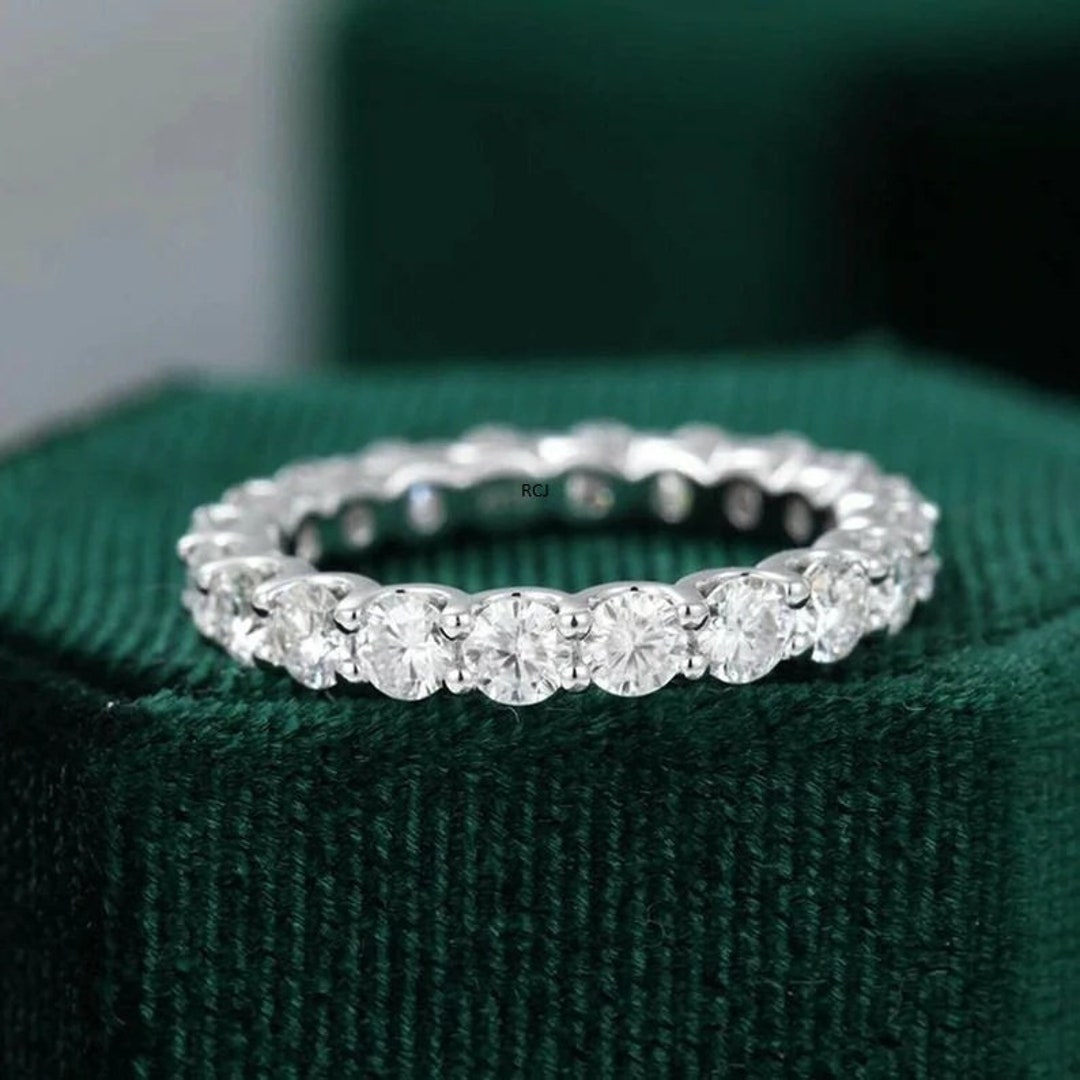 Moissanite Full Eternity Wedding Band: 14k White Gold Stacking Ring - Etsy