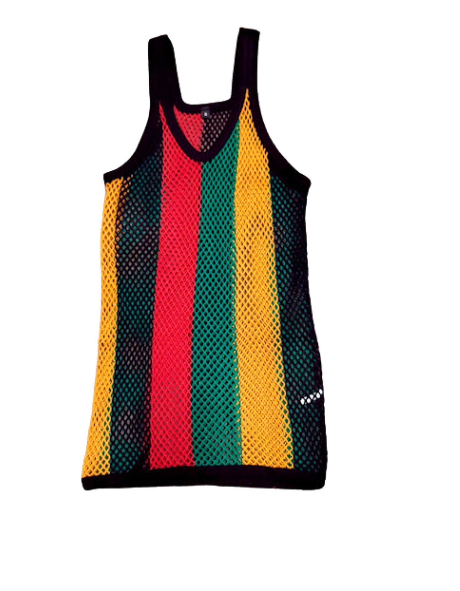 Handmade Rasta String Vest Mesh Fitted Striped Black White Gold