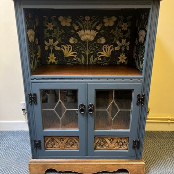 Payne's Grey Vintage Floral Drinks Cabinet - upcycled antique furniture