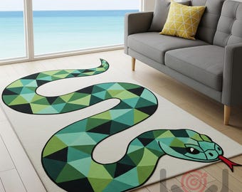 Handmade Wool Snake Rug: Green & Orange Tufted Carpet
