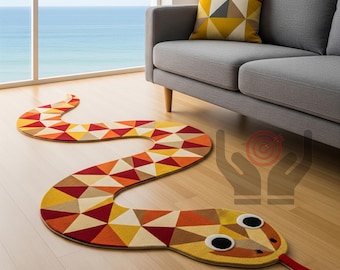 Tapis serpent en laine touffeté à la main : tapis serpent audacieux, 3 x 9 pi