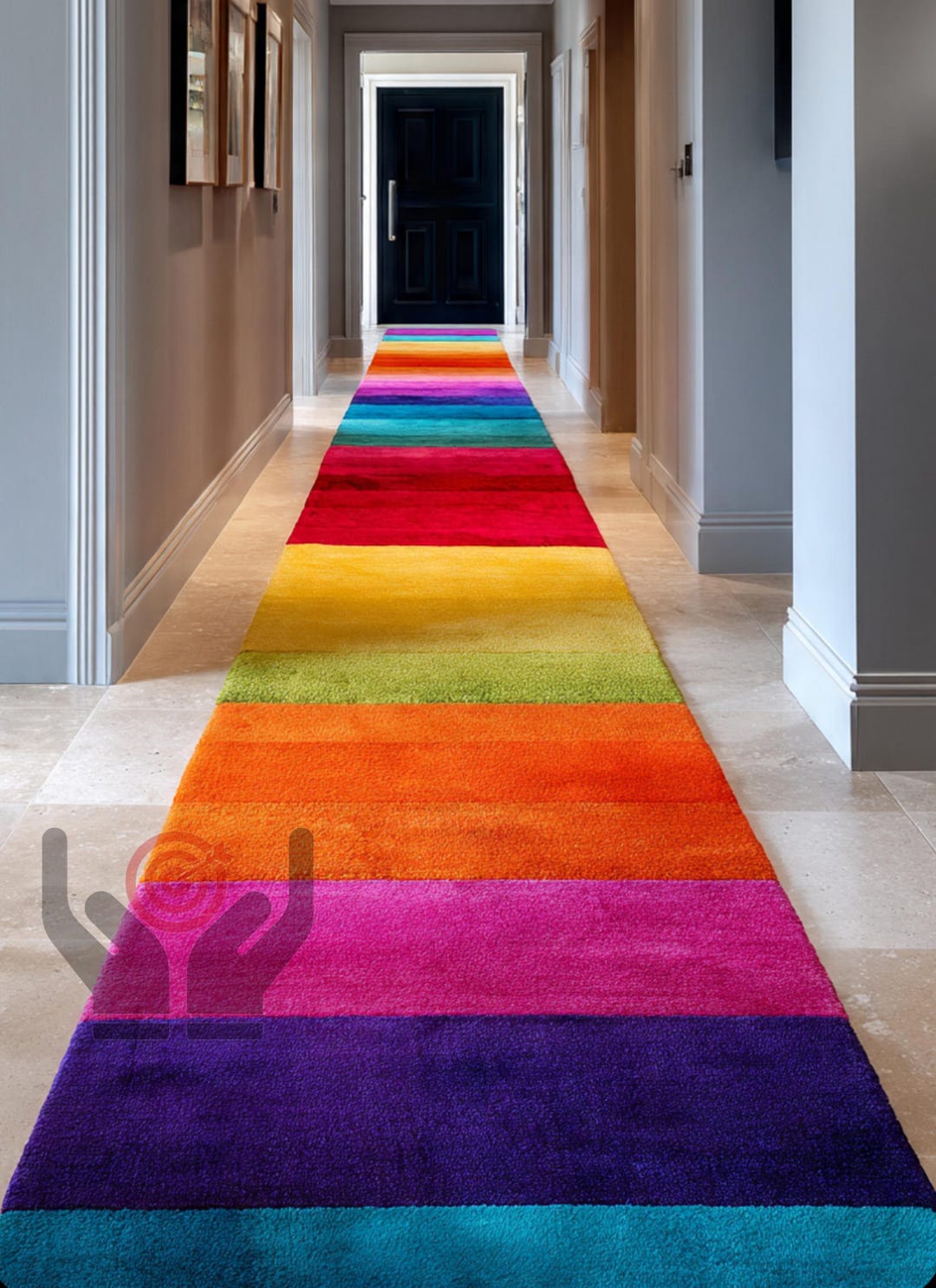 Horizontal Line Rug Horizontal Stripes Colourful Wool Line Art Runner Rug – Modern Hallway ...