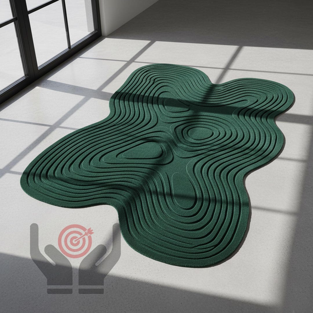 Topography Rug Pattern Modern Green Topographic Wool Rug | 3D Layered Art Carpet - Etsy