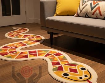 Tapis serpent en laine touffeté à la main : tapis serpent audacieux, 3 x 9 pi