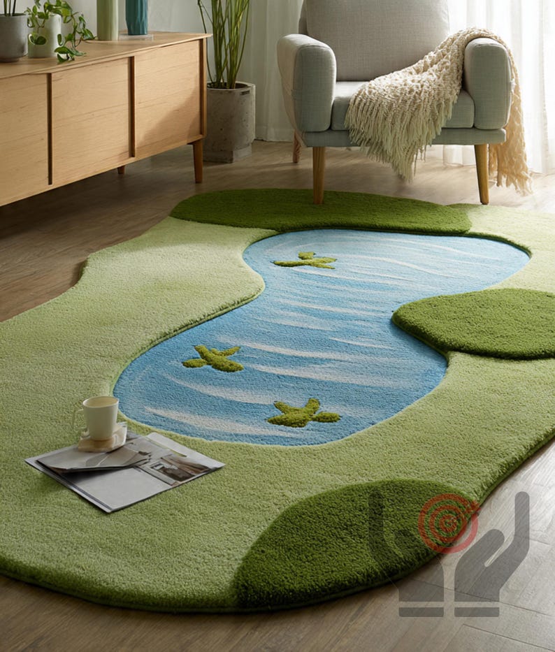 Pond Colors Rug Koi Fish Pond Rug | Japanese Hand Tufted Wool Living Room Area Rug ...