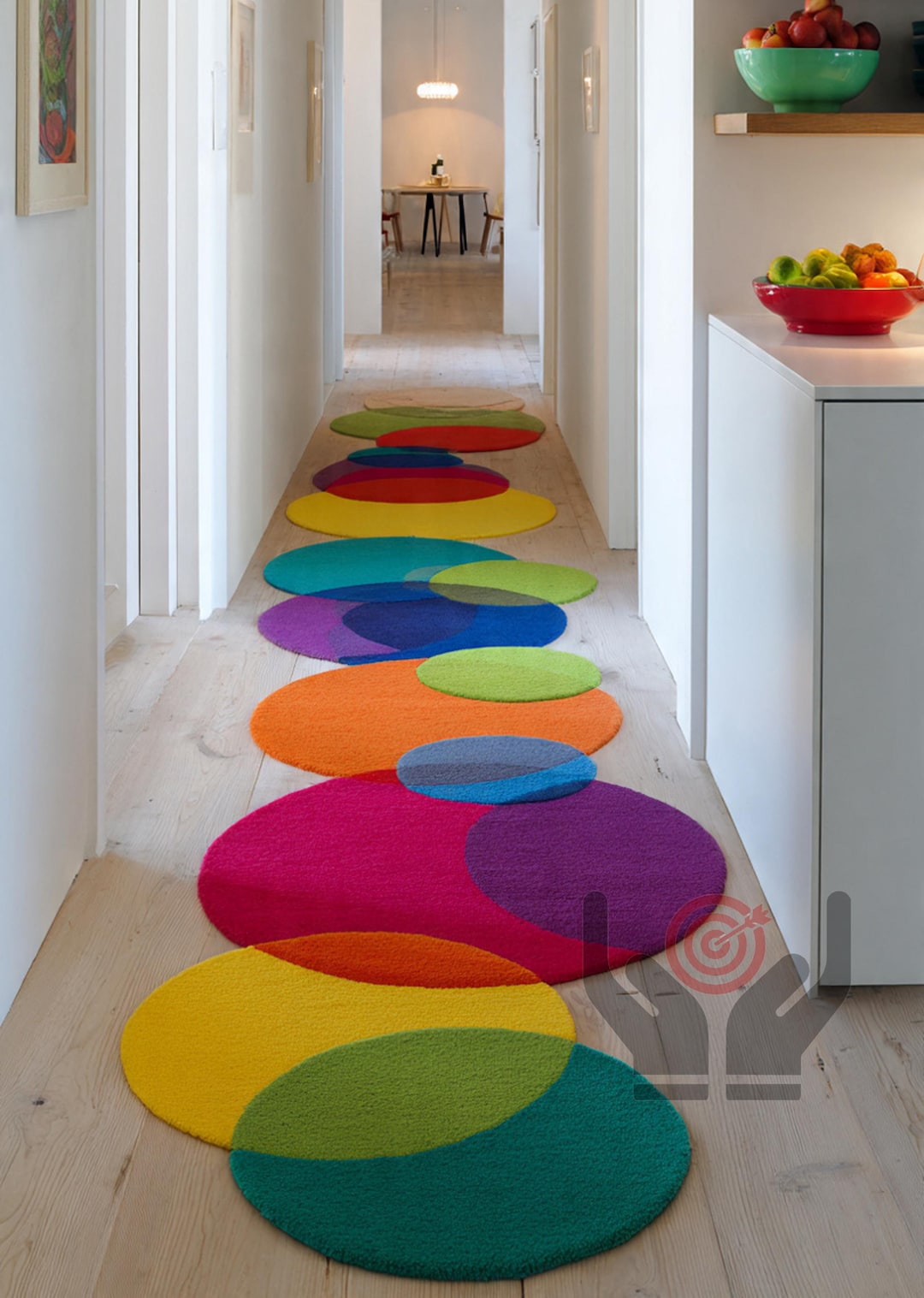 Colorful Wool Circle Runner Rug – Modern Hallway Carpet. - Etsy
