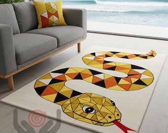 Alfombra de lana tejida a mano con diseño de serpiente: decoración colorida con estampado animal