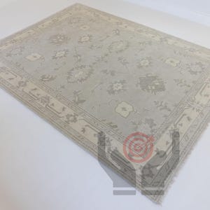 Modern gray Oushak Rug 8x10 and 9x12 Hand Knotted rug Blue and Beige Vintage Oushak Wool Area Rug for living room TH4567