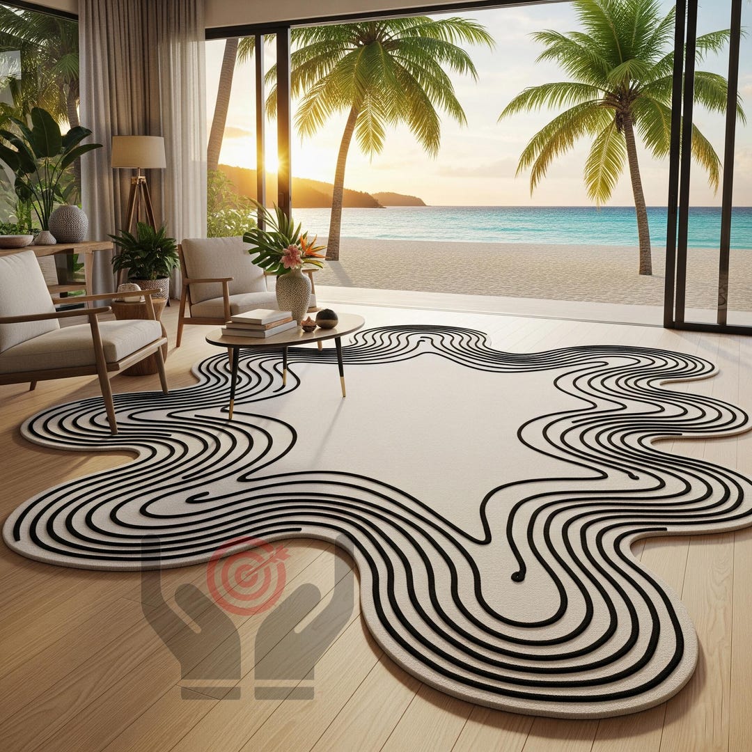 Rod Wave Rugs Hand-tufted Wool Area Rug: Wave Design, Minimalist Authentic Rug - Etsy