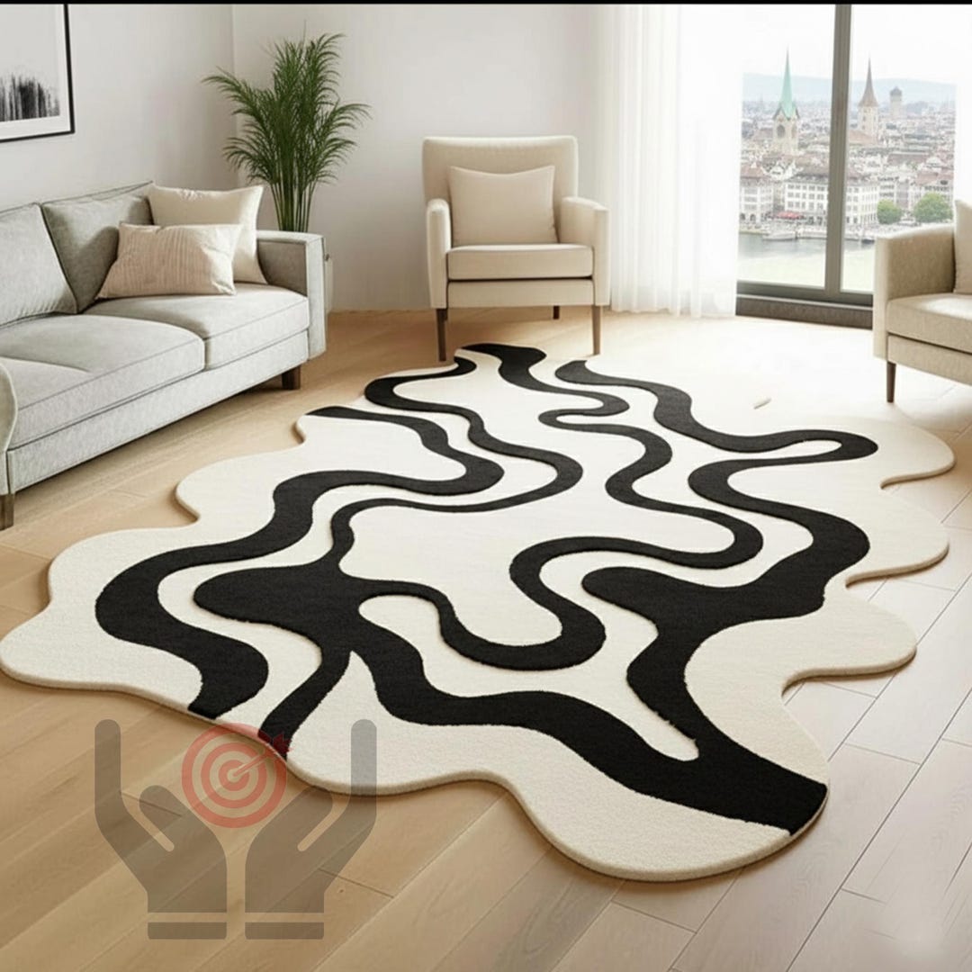 Amorph Rugs Hand-tufted Wool Amoeba Rug: Wavy Modern Accent Rug New Look White ...