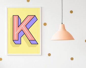 K Letter Print | Coloured Background | Alphabet Printable | Digital Download