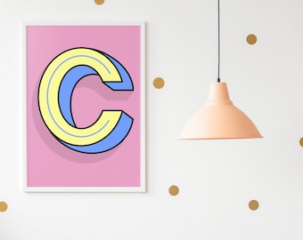 C Letter Print | Coloured Background | Alphabet Printable | Digital Download