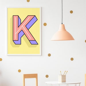 K Letter Print | Farbiger Hintergrund | Alphabet printable | Digitaler Download