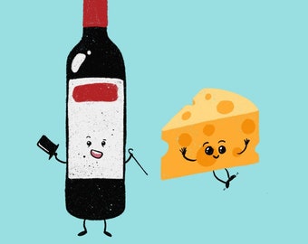 Wine and Cheese | Best Friends | Digital Download | PDF File | Valentines Card | Kitchen Decor