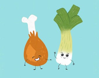 Chicken and Leek | Best Friends | Digital Download | PDF File | Valentines Card | Kitchen Decor