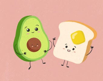 Avocado and Toast | Best Friends | Digital Download | PDF File | Valentines Card | Kitchen Decor