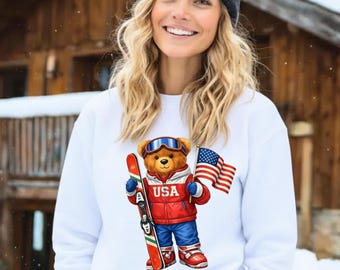 USA Winter 2026 Sweatshirt, USA Skii Bear Graphic Hoodie , 2026 Winter Sports Pullover Unisex Crewneck, Italy Winter Sports Crewneck T Shirt