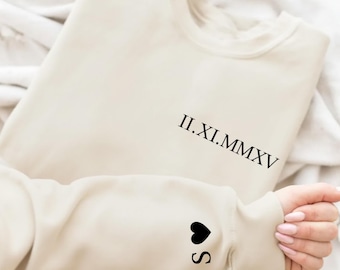 Custom Roman Numeral Date Sweatshirt, Matching Couples Valentines Day Sweatshirt ,Personalized Anniversary Roman Date Hoodie Couple Tee