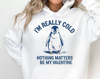 Nihilist Penguin Valentine Hoodie, Funny Penguin Sweatshirt, Winter Art Trendy Unisex Shirt, Vintage Retro Cozy Sweater, Valentines Day Gift