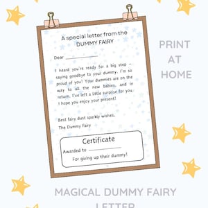 Dummy Fairy Letter & Pacifier Certificate | Printable Toddler PDF Download