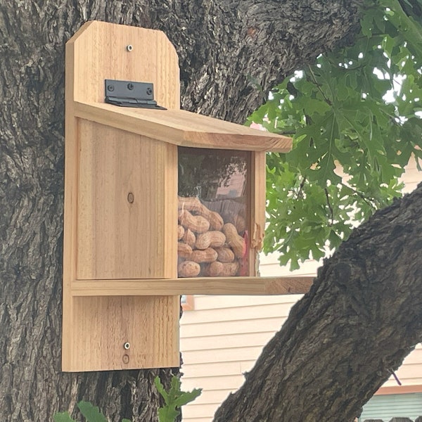 Feed the Squirrels with this Cedar Squirrel Feeder for your Backyard Enjoyment