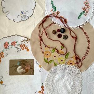 Slow Stitch Kit, packed full of  Vintage Fabrics in Floral Designs , Textile bundle,Trims and Special for Junk Journaling