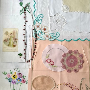 Slow Stitch Kit, packed full of  Vintage Fabrics in Floral Designs , Textile bundle,Trims and Special for Junk Journaling