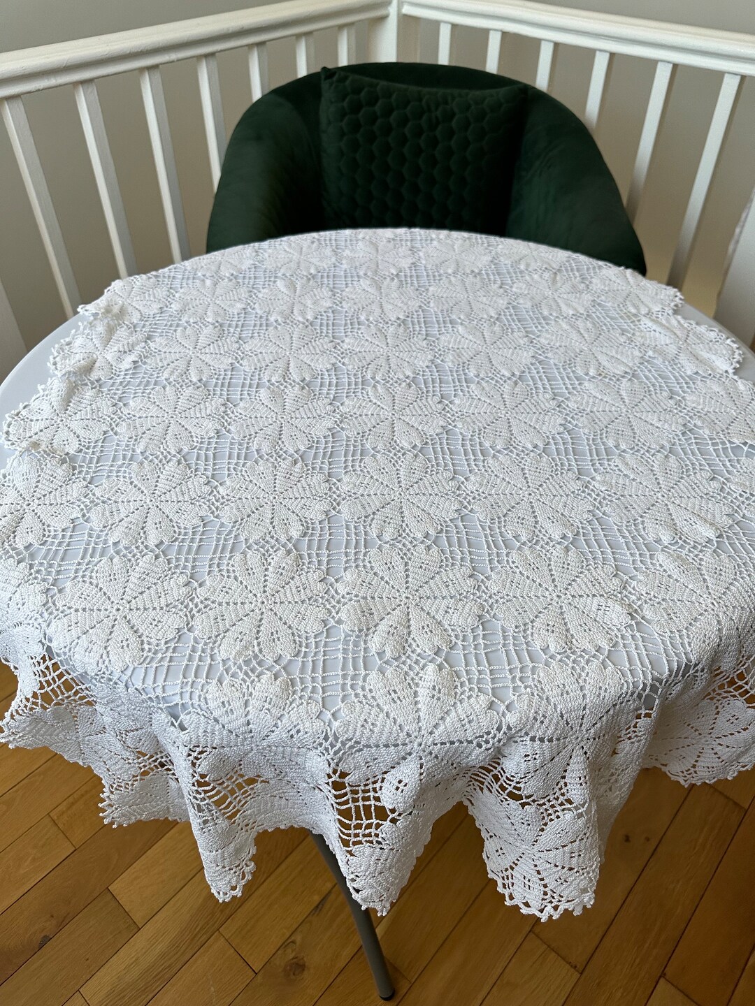 Vintage White Crochet Table Cloth Etsy