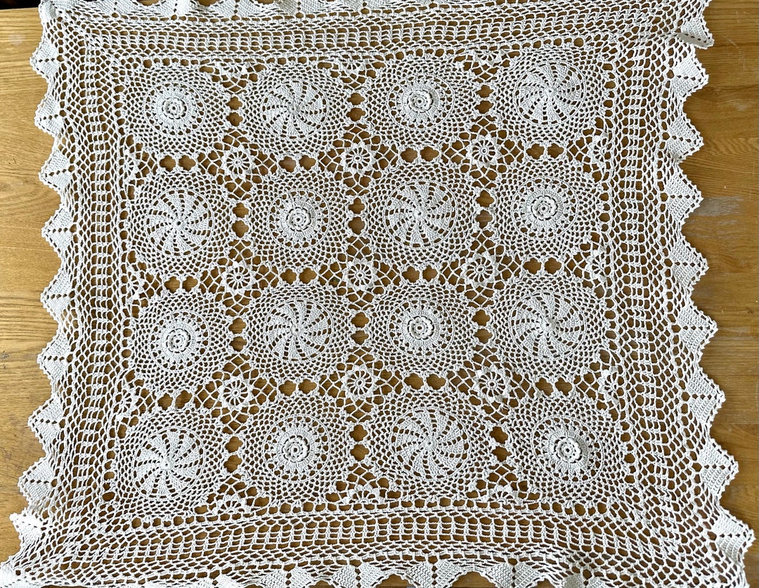 Vintage White Crochet Table Cloth. Etsy