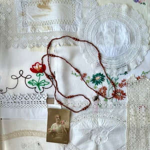 Rustic Slow Stitch Kit, packed full of  Vintage Fabrics in Floral Designs , Textile bundle,Trims and Special for Junk Journaling