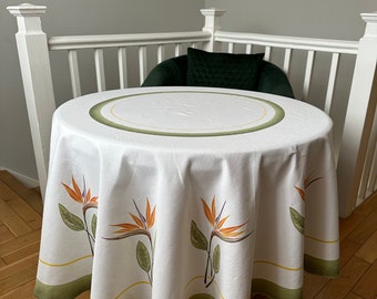 Mid Century Round Cotton/ Cotton Tablecloth/ Printed Tablecloth 165cm x 165cm