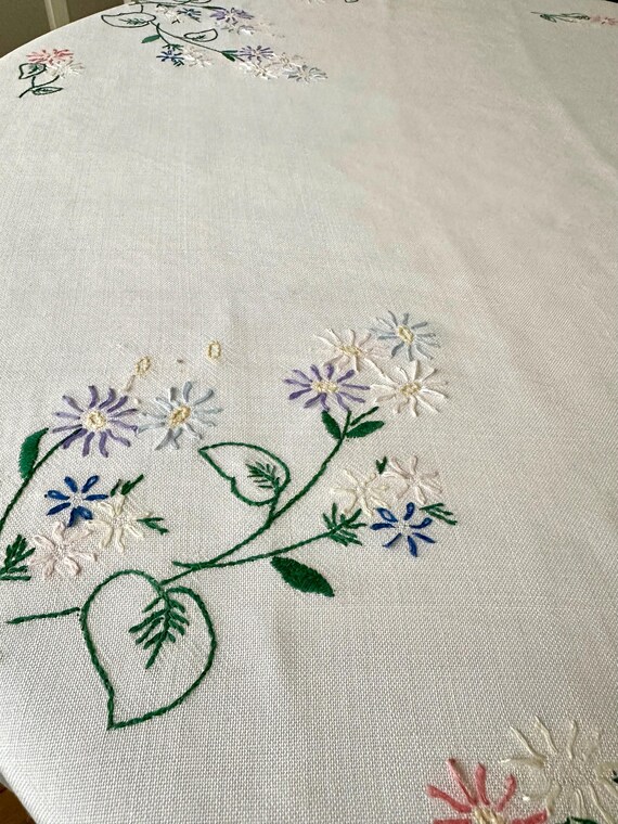 ヴィンテージ刺繍入りホワイトコットンティーテーブルクロス 76 cm x