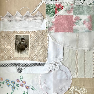 Slow Stitch Kit, packed full of  Vintage Fabrics in Floral Designs , Textile bundle,Trims and Special for Junk Journaling