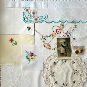 Slow Stitch Kit, packed full of  Vintage Fabrics in Floral Designs , Textile bundle,Trims and Special for Junk Journaling