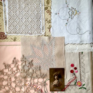 Slow Stitch Kit, packed full of  Vintage Fabrics in Floral Designs , Textile bundle,Trims and Special for Junk Journaling