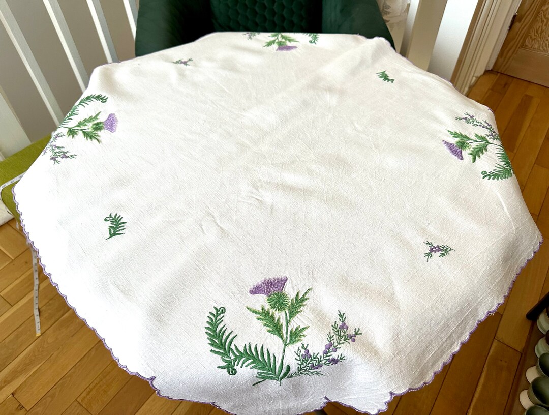 Vintage White Square Shape, Embroidered Table Cloth. Handmade. Hand ...