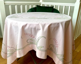Vintage pink rectangular shape, embroidered table cloth. 170cm x 135cm