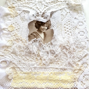 Fabric shabby chick lace wall art decoration. Textile art.