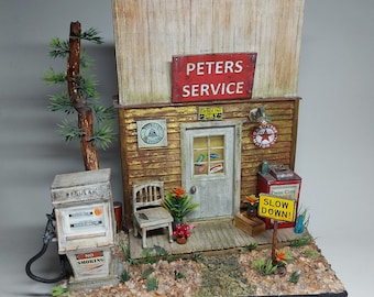 Texas Abandoned Gas Station.Book Nook Diorama